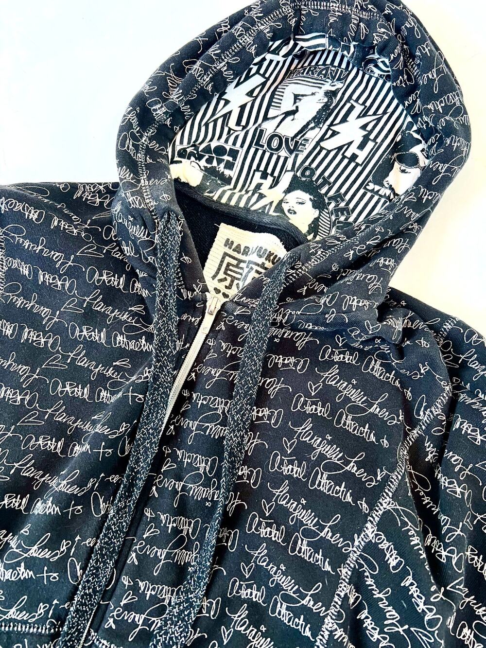 Harajuku Lovers by Gwen Stefani - Vintage Black Script Zip-Up Hoodie - Size M